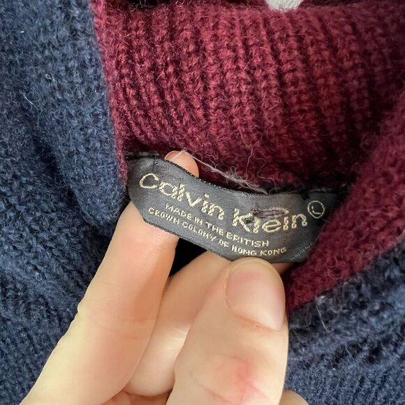 vintage calvin klein 100% wool knit hooded sweater Md navy base layer - Picture 5 of 9